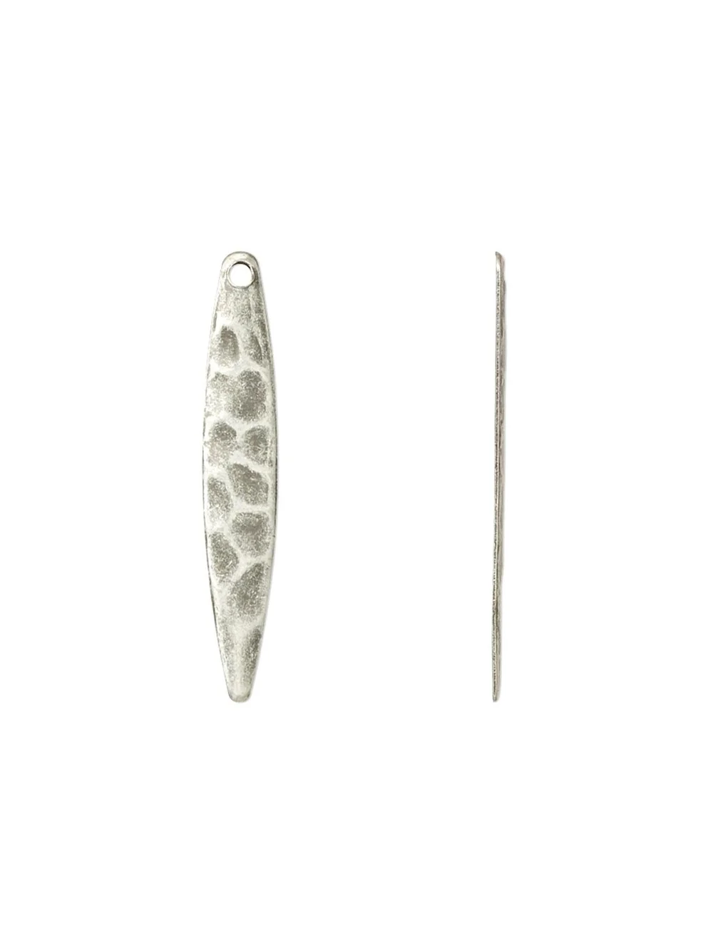 Antiqued Burnished Silver Steel Tapered Oval 28x5mm Hammered Drops Charms 10 pcs